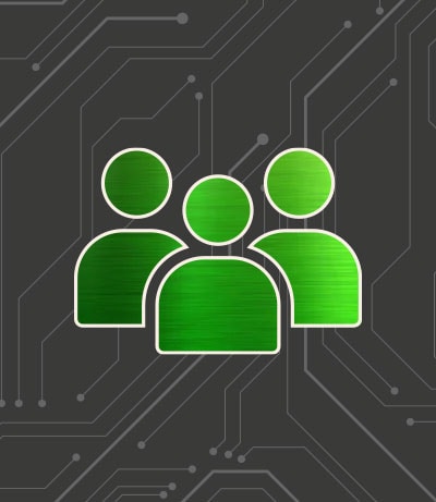 Fondo gris con ícono verde de 3 personas.