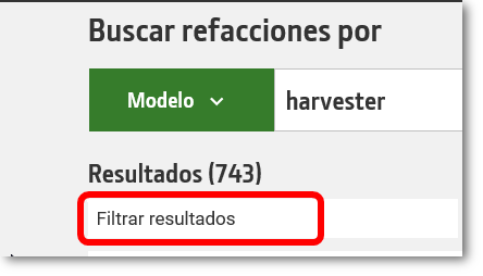 Ícono de resultados del filtro en un círculo en la parte inferior del componente de búsqueda de piezas