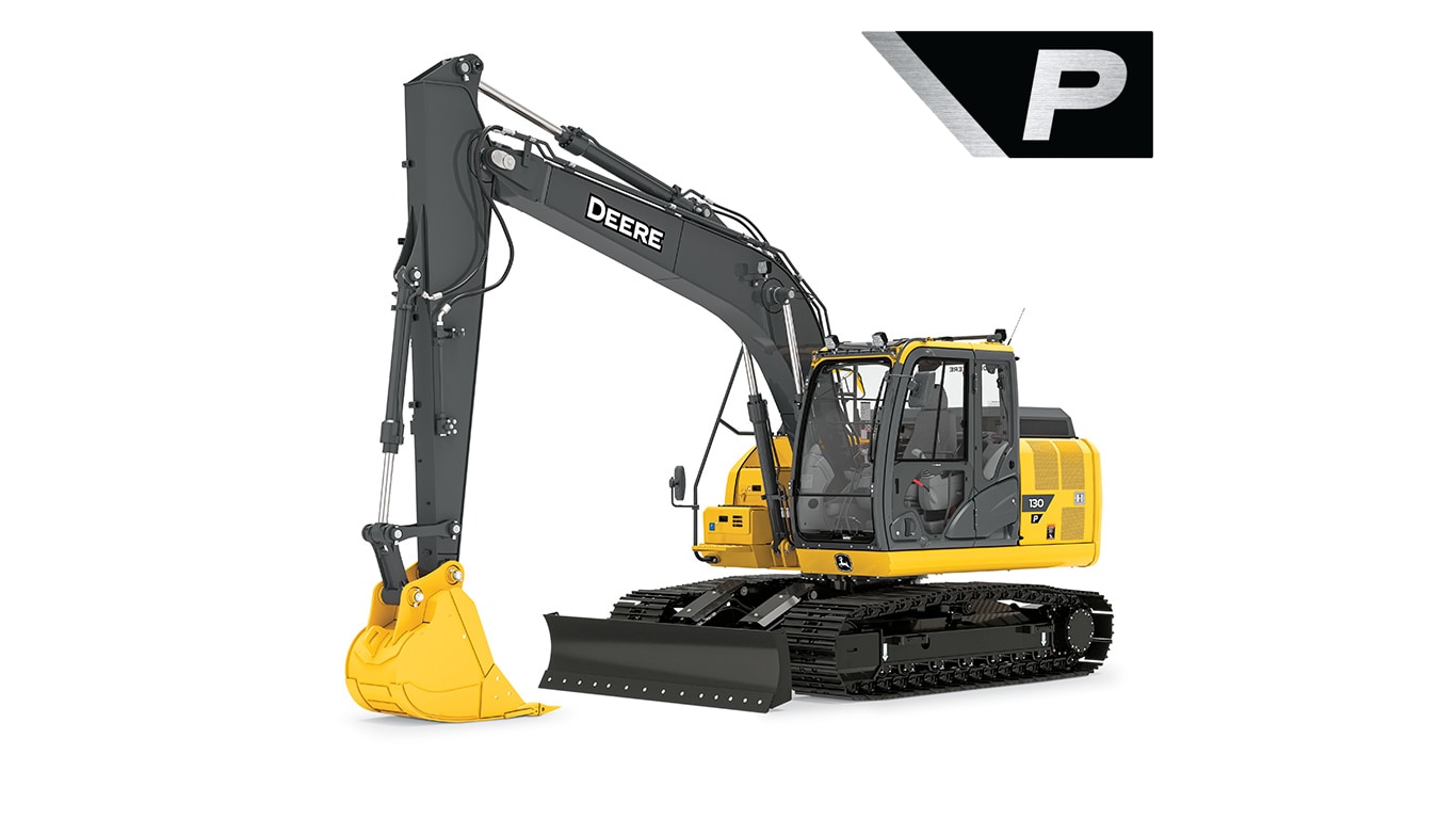 Excavadora 130 P-Tier sobre fondo blanco