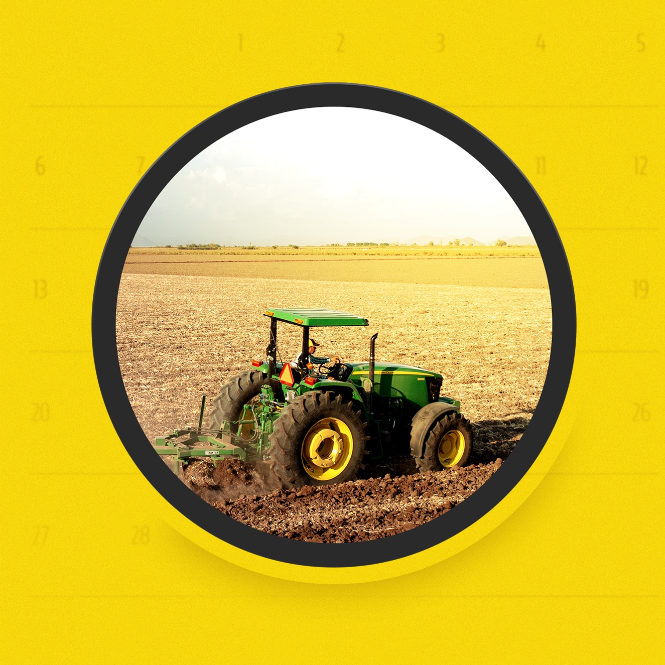 Máquina en el campo sobre un fondo amarillo