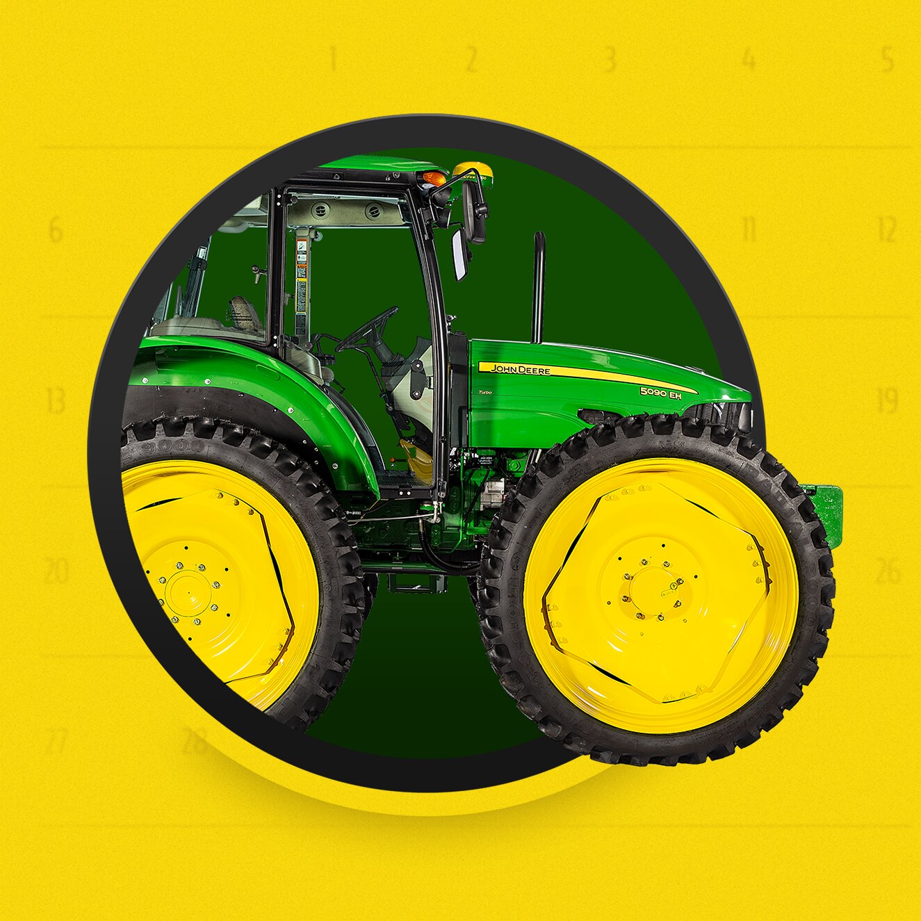 Máquina en un círculo verde sobre un fondo amarillo