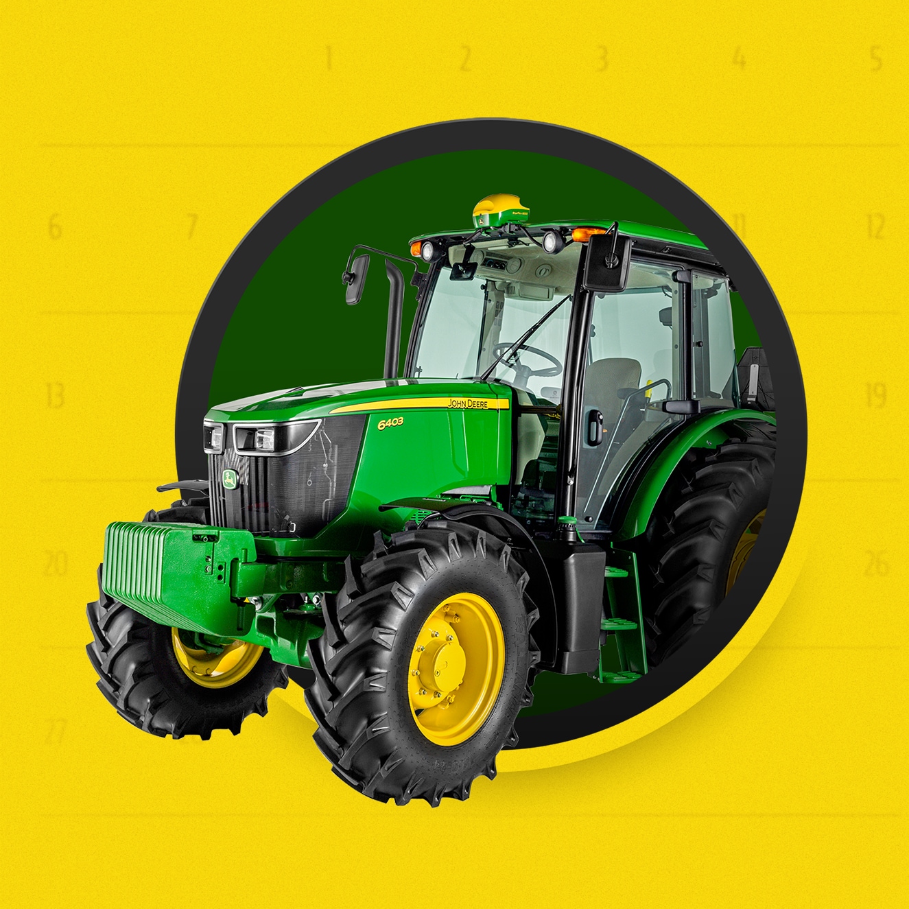 Máquina en un círculo verde sobre un fondo amarillo